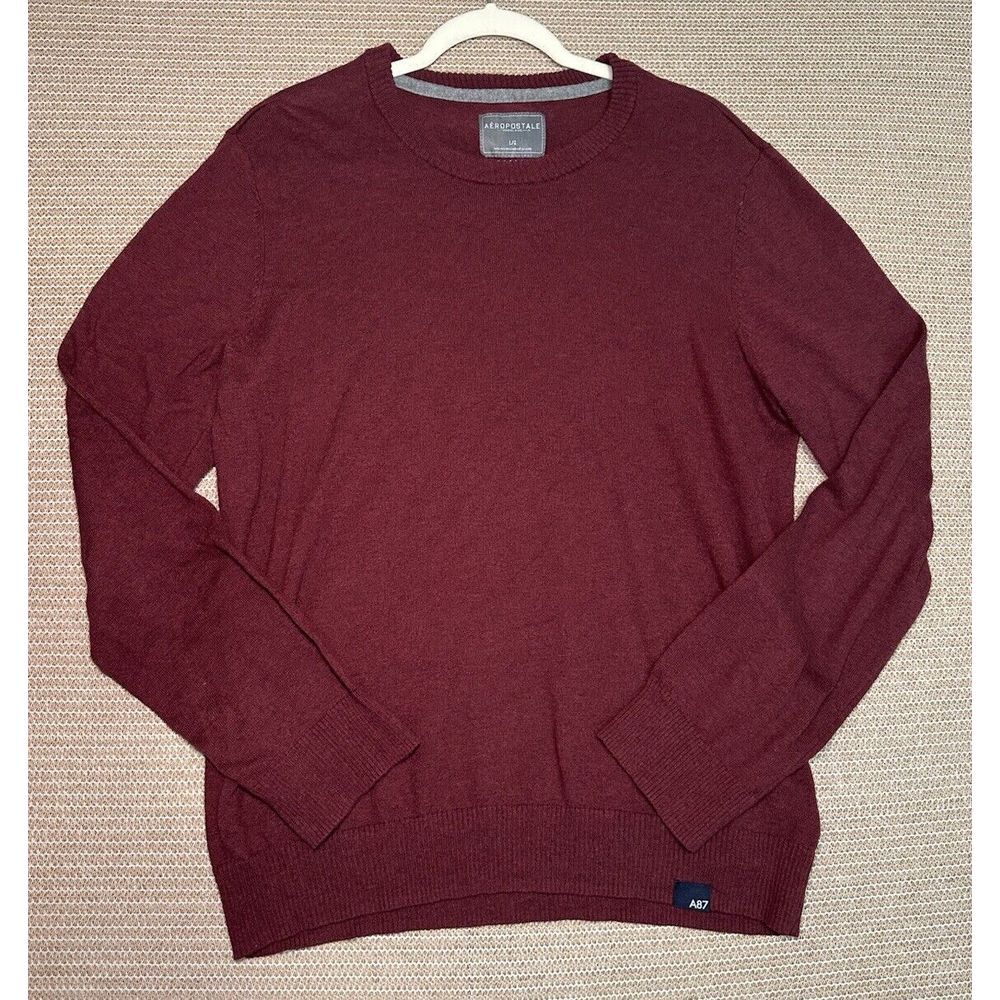 AEROPOSTALE Wool Blend Crewneck Sweater Mens‎ Medium Burgundy Classic Preppy A87
